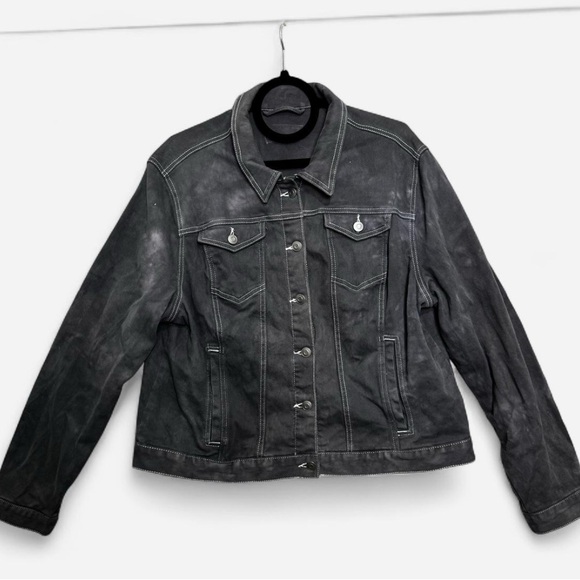 Jackets & Blazers - Y2K Goth Grunge Acid Wash Black Cotton Blend Streetwear Trucker Jacket XXL